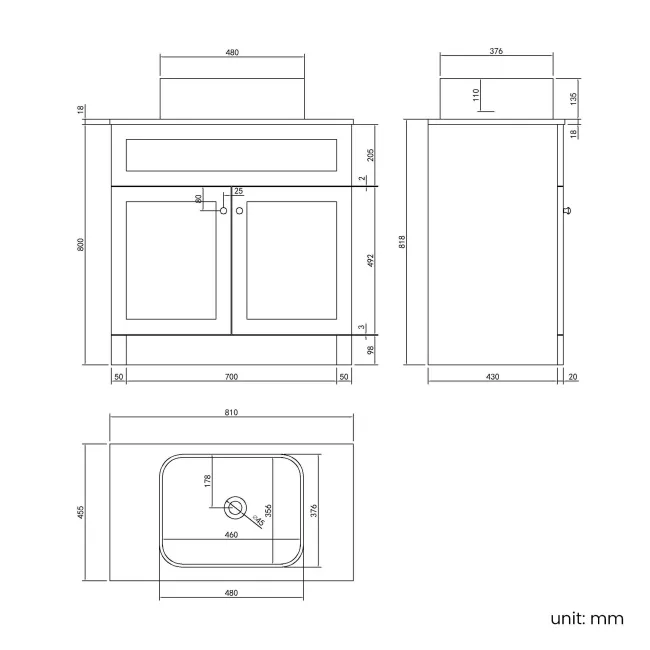 Milos Slate Grey Vanity with Troy Basin 800mm - Brushed Handles