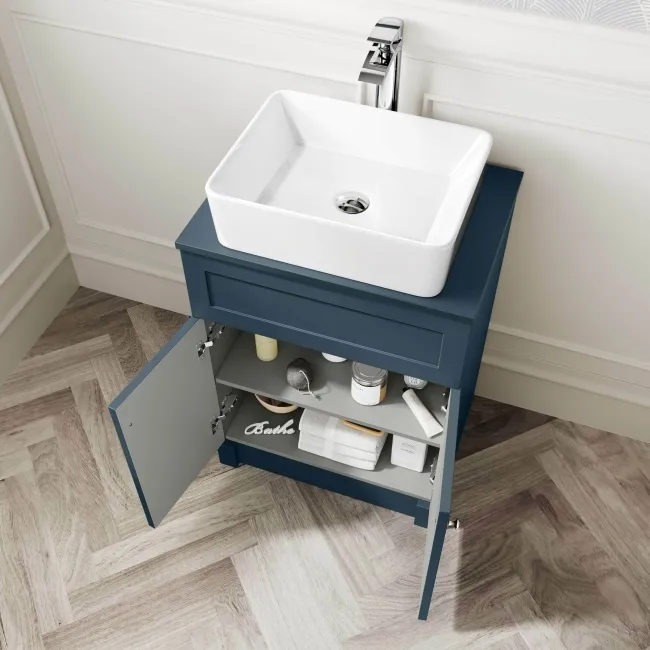 Milos Navy Blue Vanity with Troy Basin 600mm - Brushed Handles