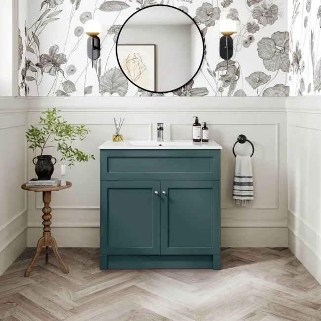 Milos Mystic Green Basin Vanity 800mm - Brushed Handles