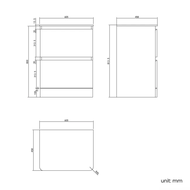 Corsica Tungsten Grey Drawer Vanity with Marble Top 600mm - Excludes Counter Top Basin