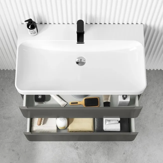 Corsica Tungsten Grey Wall Hung Basin Drawer Vanity 800mm
