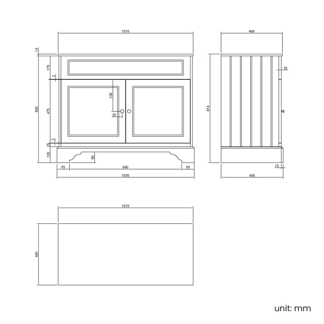 Lucia Chalk White Cabinet with Marble Top 1030mm - Excludes Counter Top Basin