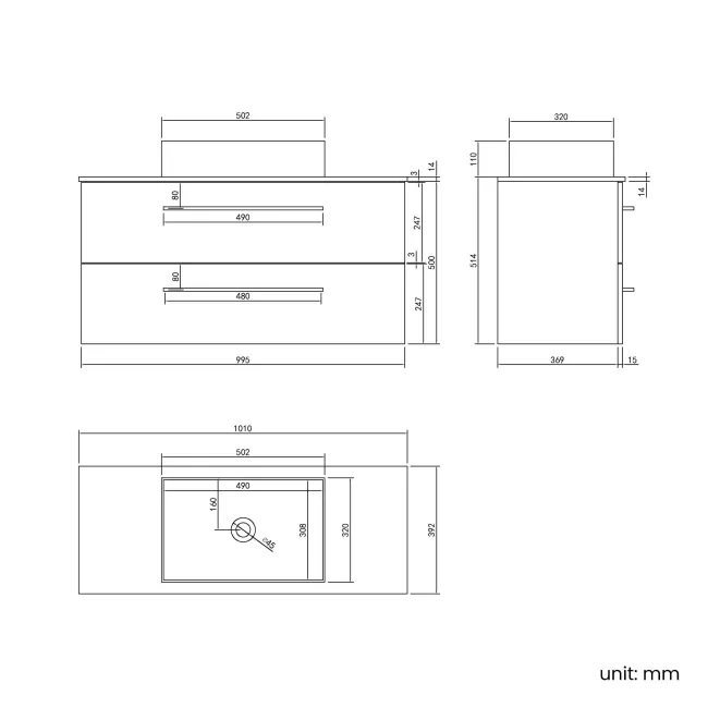Elba Midnight Green Wall Hung Drawer Vanity with Marble Top & Cody Basin 1000mm - Black Accents