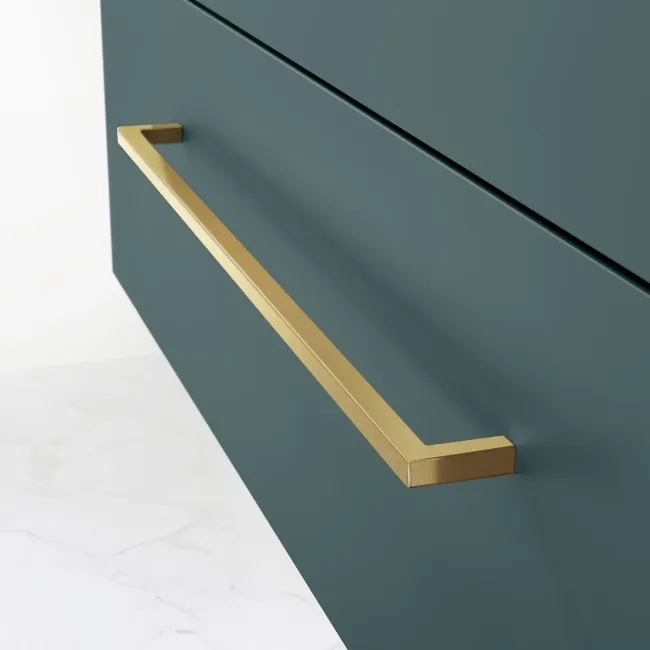 Elba Midnight Green Wall Hung Drawer Vanity with Marble Top & Curved Counter Top Basin 1000mm - Brushed Brass Accents