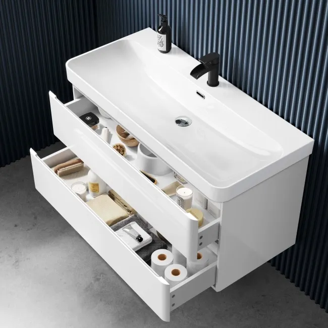 Corsica Gloss White Basin Drawer Vanity 1000mm
