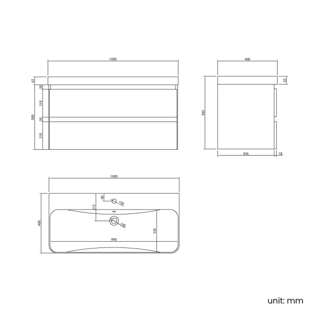 Corsica Midnight Green Basin Drawer Vanity 1000mm