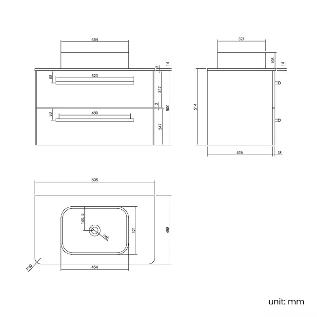 Omaha Gloss White Wall Hung Drawer Vanity with Marble Top & Marin Basin 800mm