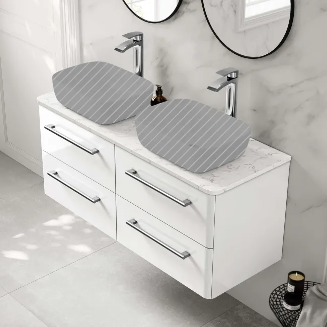 Omaha Gloss White Wall Hung Drawer Vanity with Marble Top 1200mm - Excludes Counter Top Basin