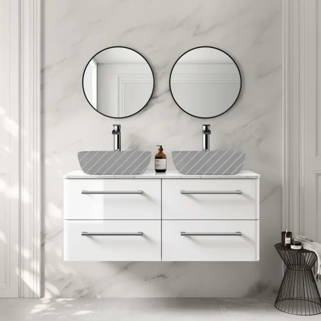 Omaha Gloss White Wall Hung Drawer Vanity with Marble Top 1200mm - Excludes Counter Top Basin