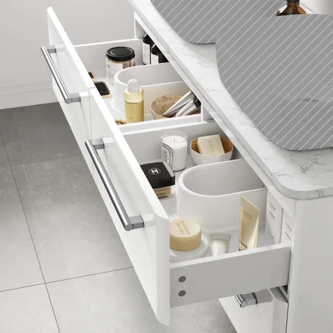 Omaha Gloss White Wall Hung Drawer Vanity with Marble Top 1200mm - Excludes Counter Top Basin