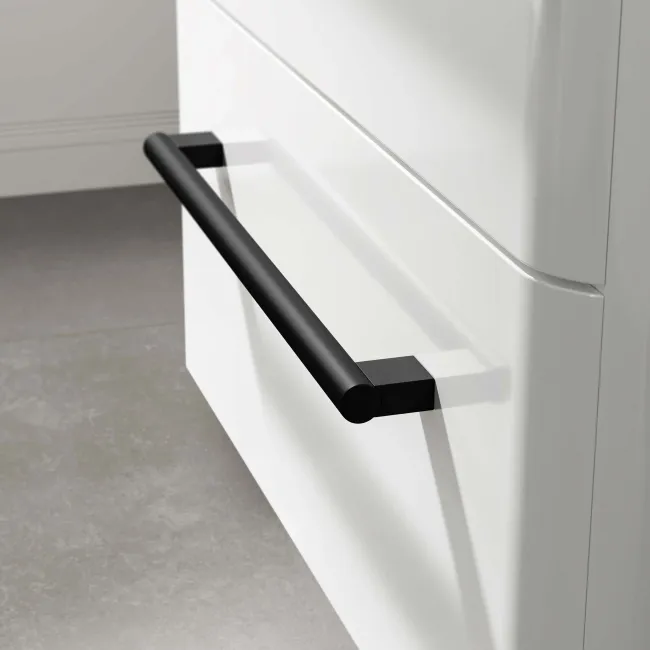 Omaha Gloss White Wall Hung Drawer Vanity with Marble Top 1200mm (Excludes Counter Top Basin) - Black Accents