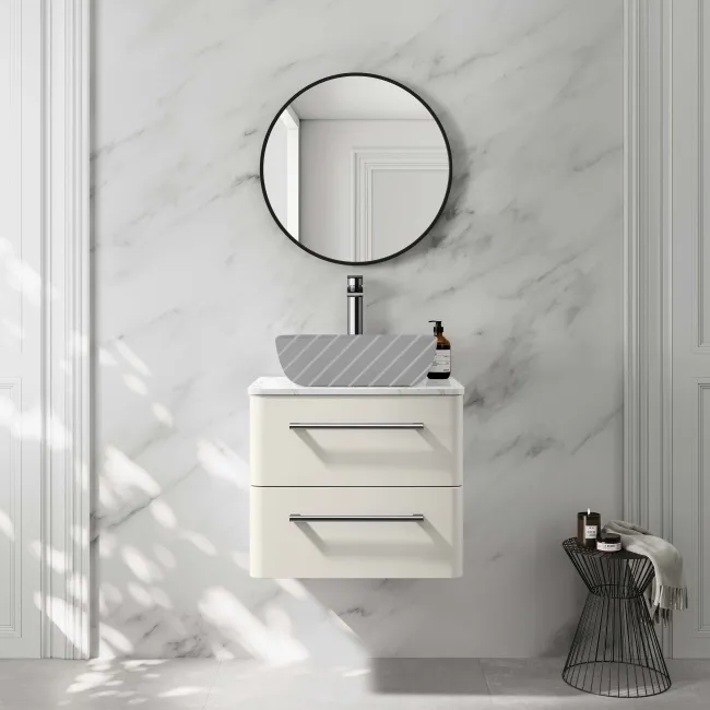 Omaha Linen White Wall Hung Drawer Vanity with Marble Top 600mm - Excludes Counter Top Basin