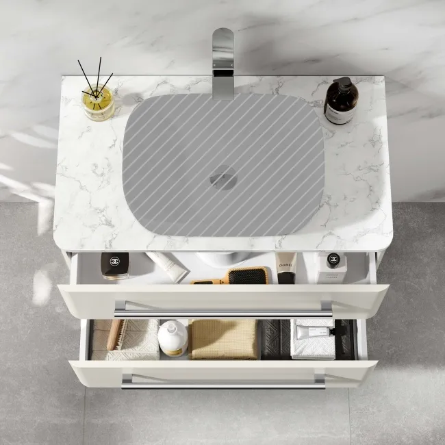 Omaha Linen White Wall Hung Drawer Vanity with Marble Top 800mm - Excludes Counter Top Basin