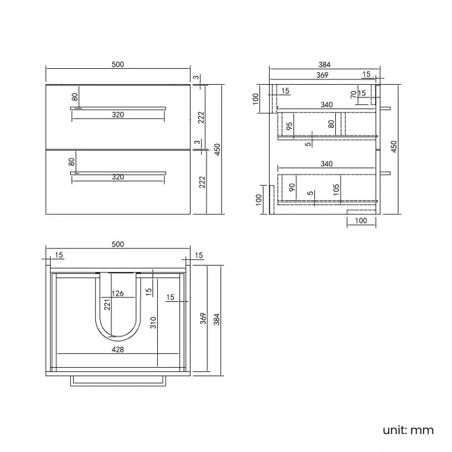 Elba Dawn Oak Wall Hung Basin Drawer Vanity 500mm - Black Accents