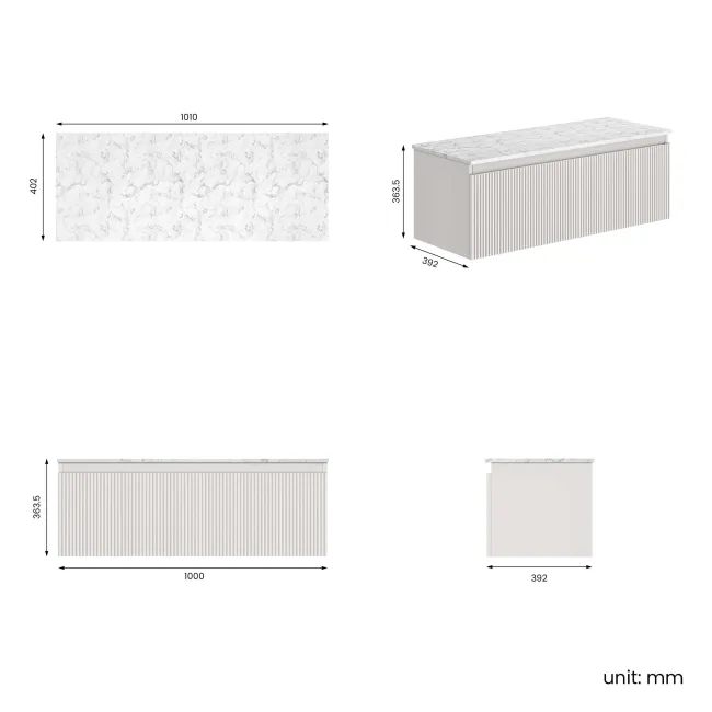 Malta Fluted Coastal White Wall Hung Drawer Vanity with Marble Top 1000mm - Excludes Counter Top Basin