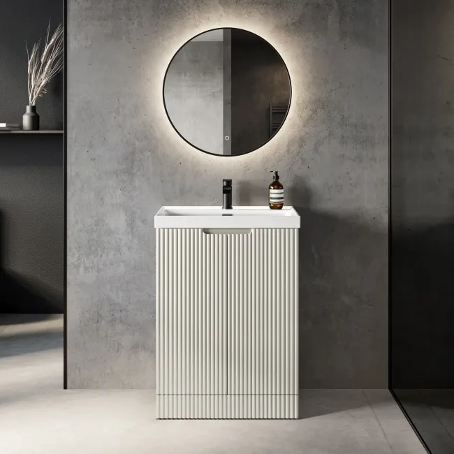 Crete Fluted Linen White Basin Vanity 600mm
