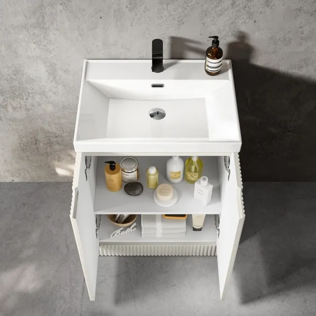 Crete Fluted Linen White Basin Vanity 600mm