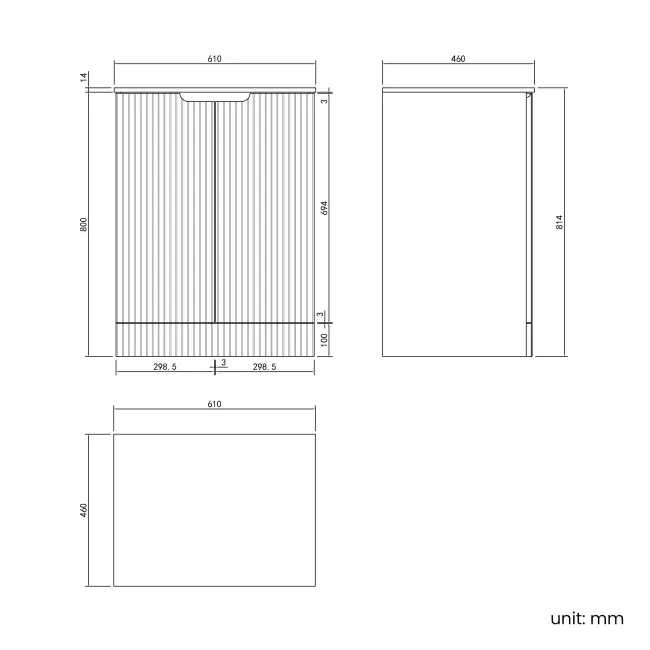 Crete Fluted Linen White Vanity with Marble Top 600mm - Excludes Counter Top Basin