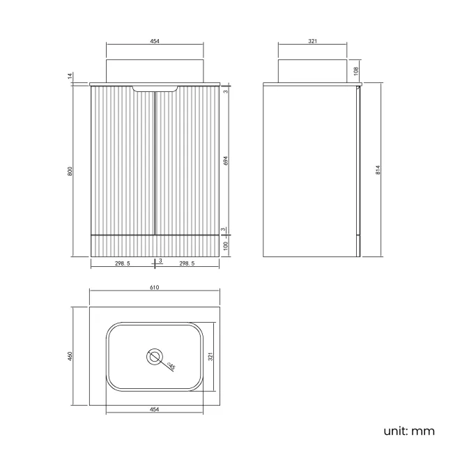 Crete Fluted Linen White Vanity with Marble Top & Marin Basin 600mm