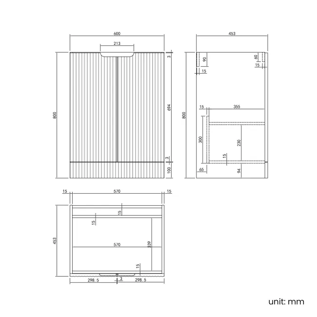 Crete Fluted Linen White Vanity with Marble Top & Marin Basin 600mm
