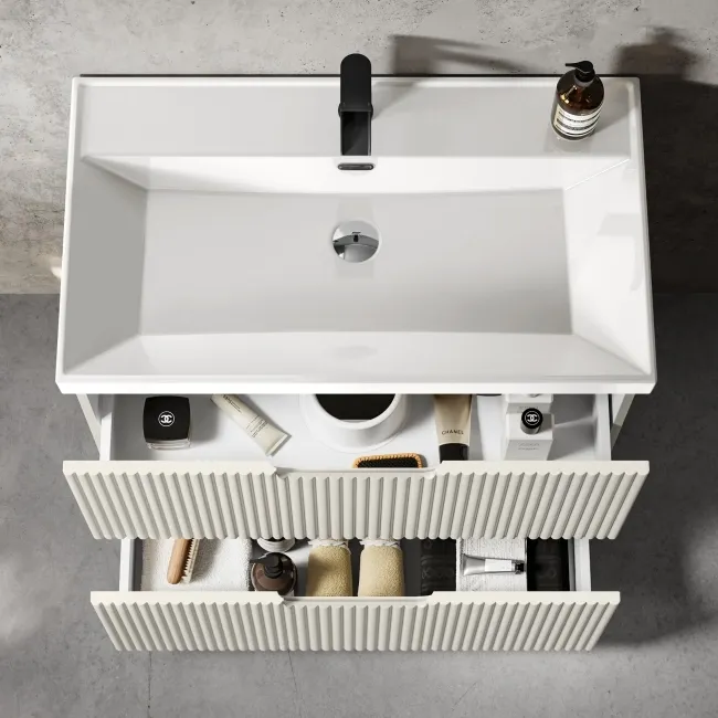 Crete Fluted Linen White Basin Vanity Drawer 800mm