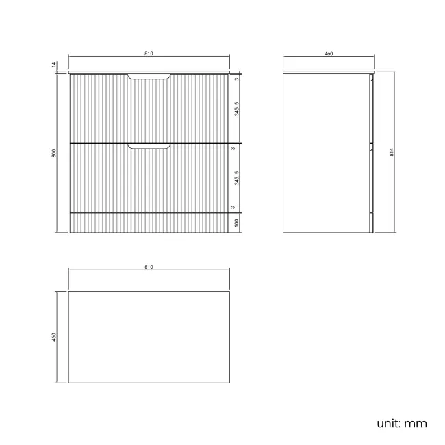 Crete Fluted Linen White Vanity Drawer with Marble Top 800mm - Excludes Counter Top Basin