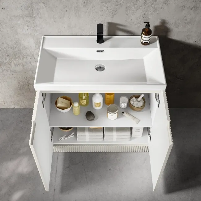 Crete Fluted Linen White Basin Vanity 800mm