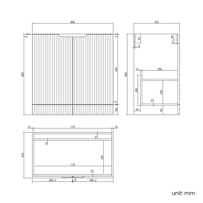 Crete Fluted Linen White Basin Vanity 800mm
