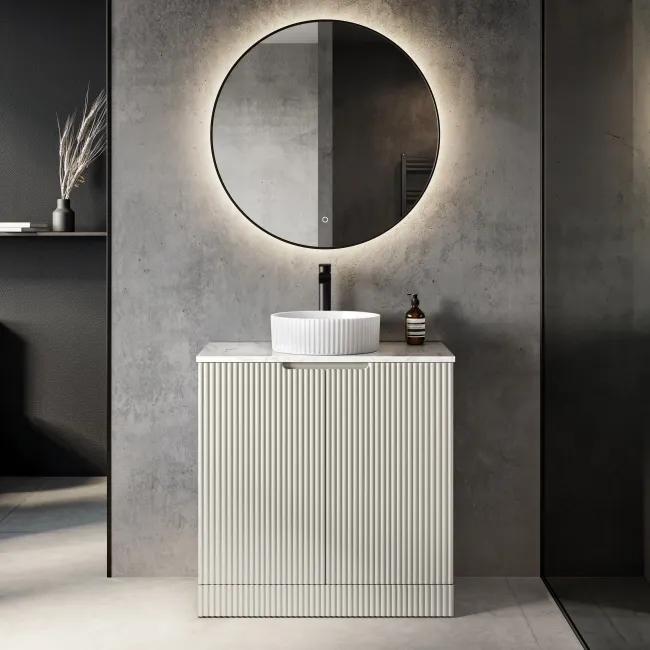 Crete Fluted Linen White Vanity with Marble Top & Nevis Basin 800mm