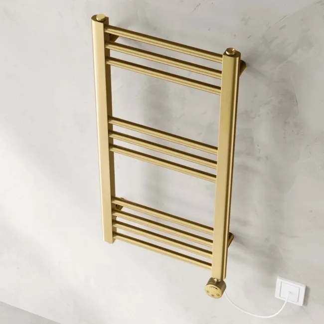 Barcelona Electric Brushed Brass Straight Heated Towel Rail 800x400mm