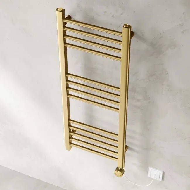 Barcelona Electric Brushed Brass Straight Heated Towel Rail 1000x400mm