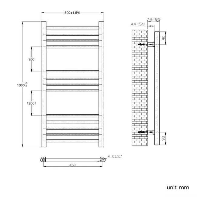 Barcelona Electric Brushed Brass Straight Heated Towel Rail 1000x500mm