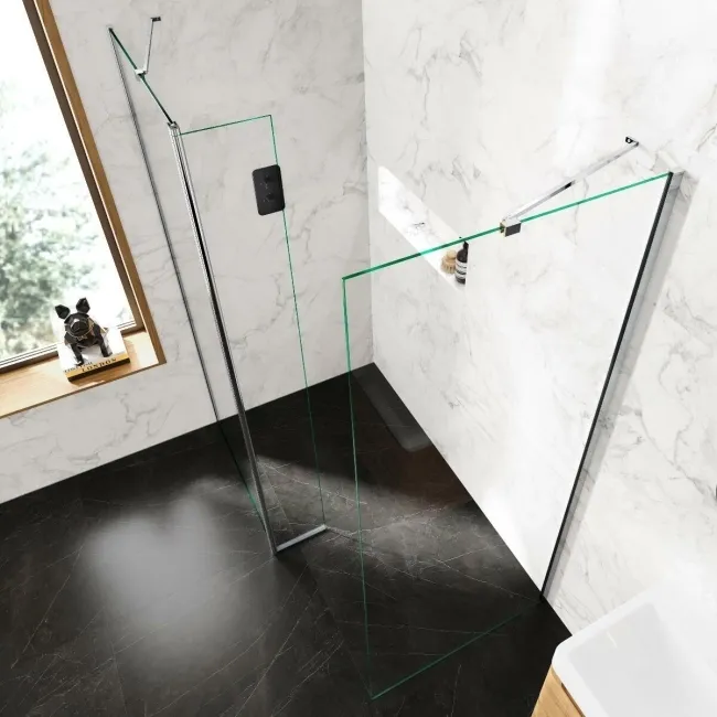 Copenhagen Easy Clean 8mm Walk In Shower Enclosure 800mm & 800mm Glass with Pivotal Return Panel