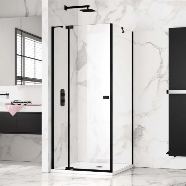 Vienna Matt Black Easy Clean 8mm Hinged Shower Enclosure 900x900mm
