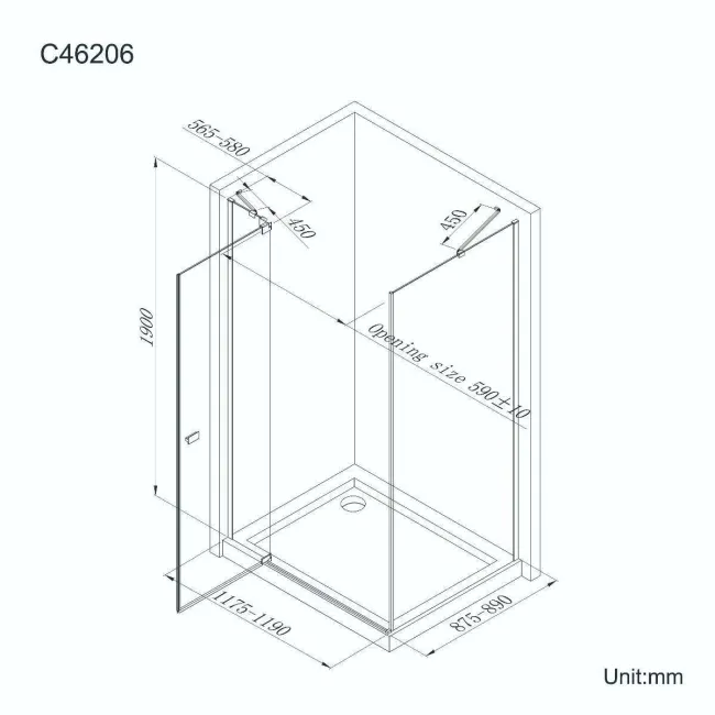 Vienna Matt Black Easy Clean 8mm Hinged Shower Enclosure 1200x900mm