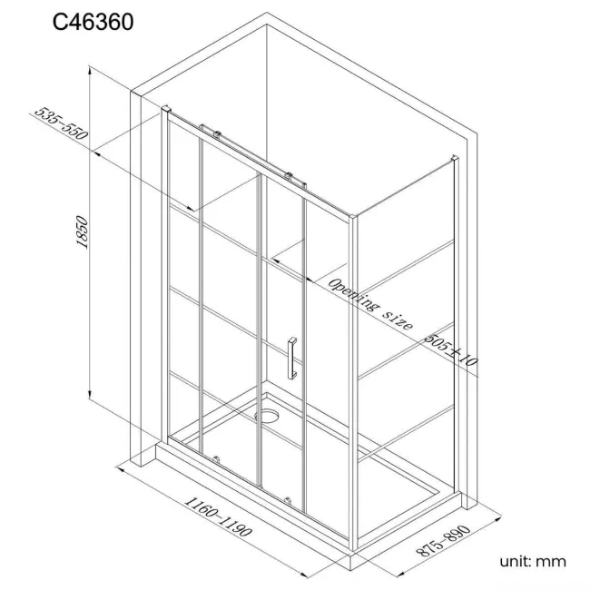 London Matt Black Grid 6mm Sliding Shower Enclosure 1200x900mm