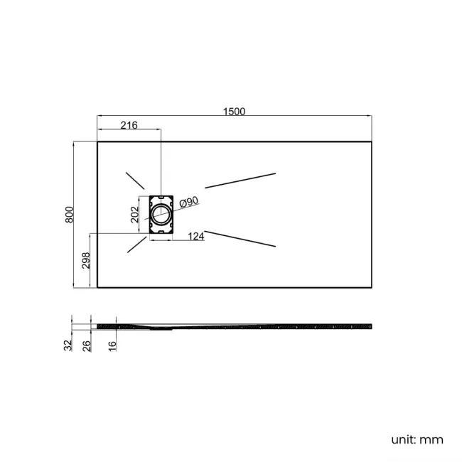 Berlin Rectangular Matt Black Slate Effect SMC Composite Shower Tray 1500x800mm