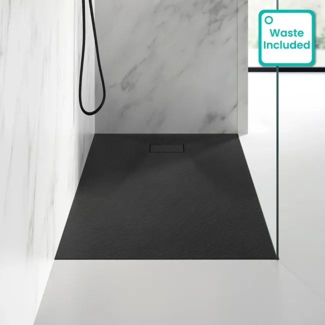 Berlin Rectangular Matt Black Slate Effect SMC Composite Shower Tray 1500x900mm