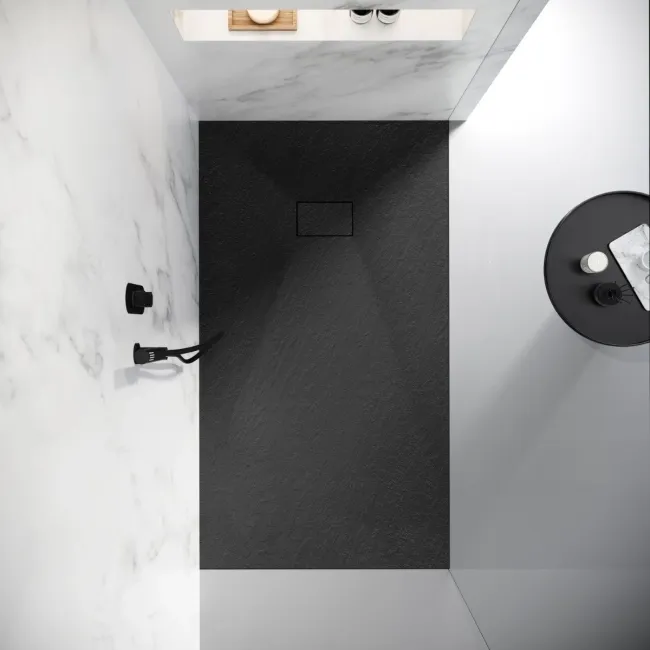 Berlin Rectangular Matt Black Slate Effect SMC Composite Shower Tray 1600x900mm
