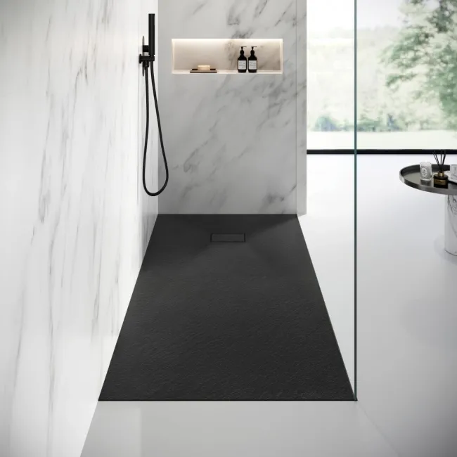 Berlin Rectangular Matt Black Slate Effect SMC Composite Shower Tray 1800x900mm