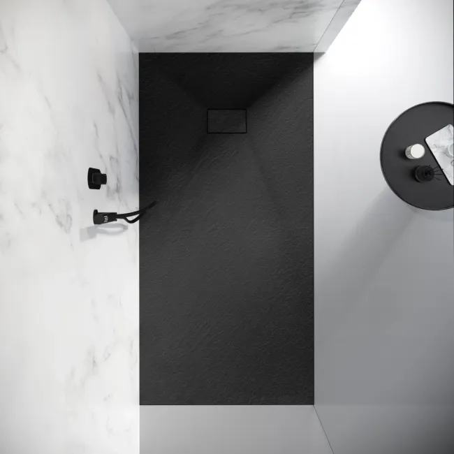 Berlin Rectangular Matt Black Slate Effect SMC Composite Shower Tray 1800x900mm