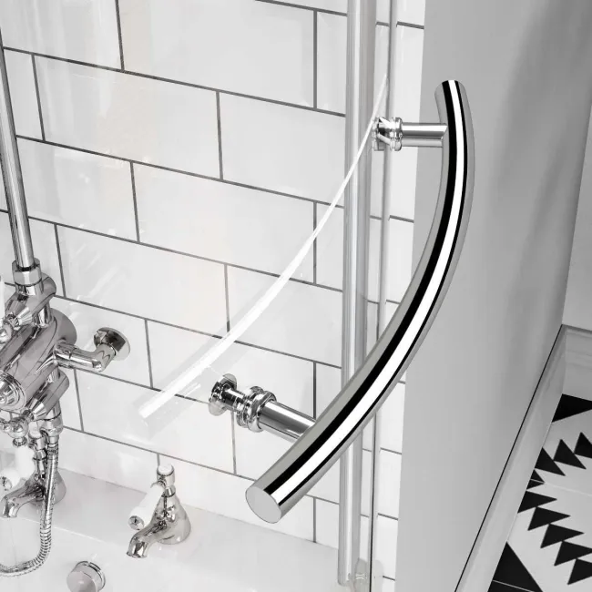 P Shaped 1600 Shower Bath with Front Panel & 6mm Easy Clean Screen with Rail - Right Handed