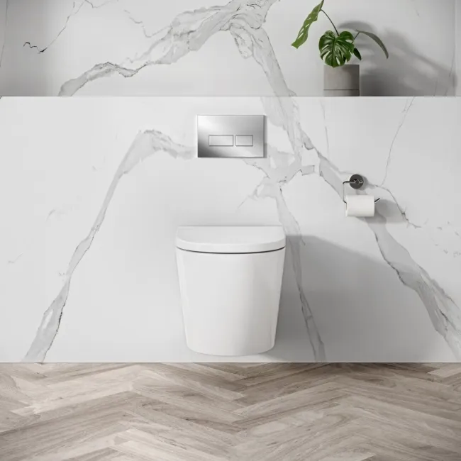 Idaho Pneumatic Compact Top & Front Wall Hung Toilet Frame and Concealed Cistern with Chrome Flush Plate - Square Buttons