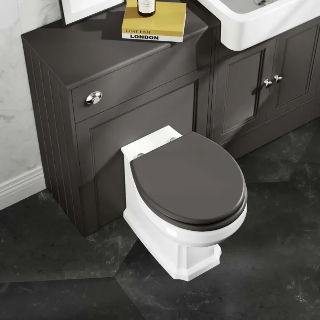 Hudson Traditional Back To Wall Toilet With Graphite Grey Wooden Seat
