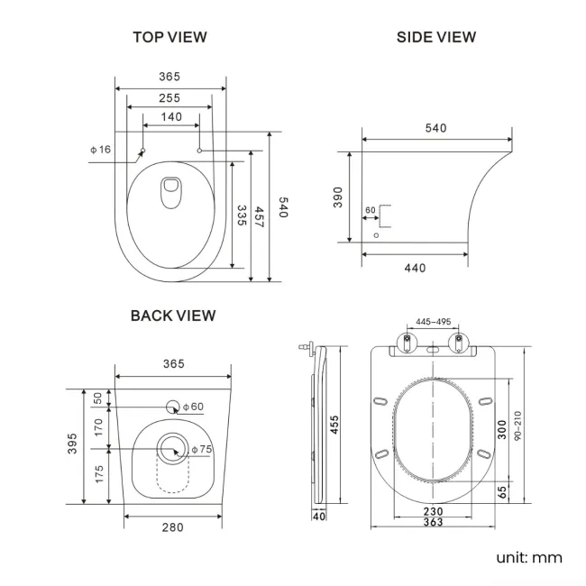 Tucson Rimless Back To Wall Toilet With Premium Soft Close Slim Seat