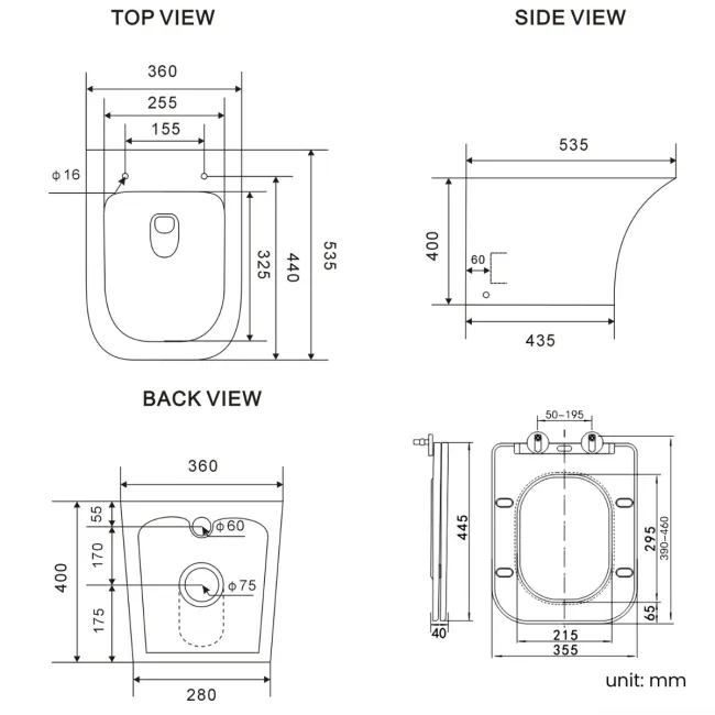 Houston Rimless Back To Wall Toilet With Premium Soft Close Slim Seat