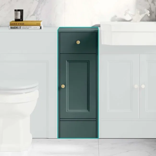 Monaco Midnight Green Side Cabinet Unit 300mm - Brushed Brass Accents
