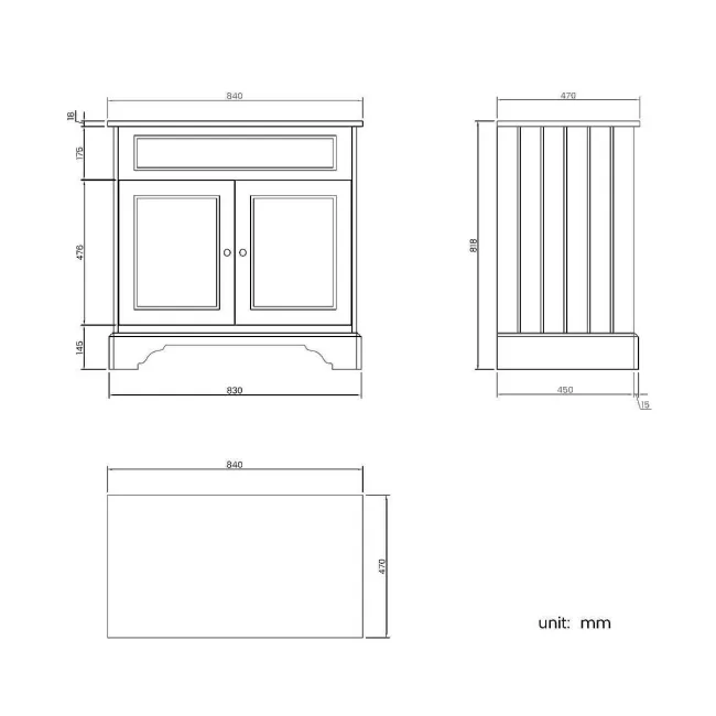 Lucia Chalk White Cabinet with Oak Effect Top 840mm - Excludes Counter Top Basin