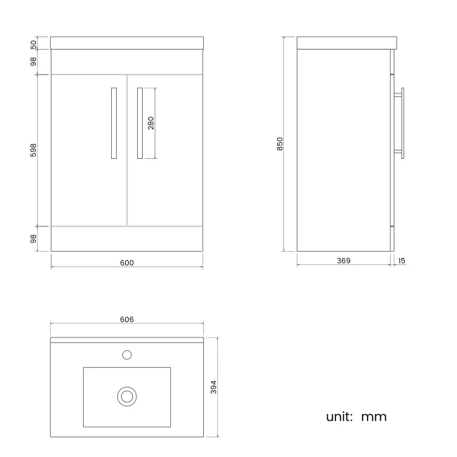 Avon Gloss White Basin Vanity 600mm