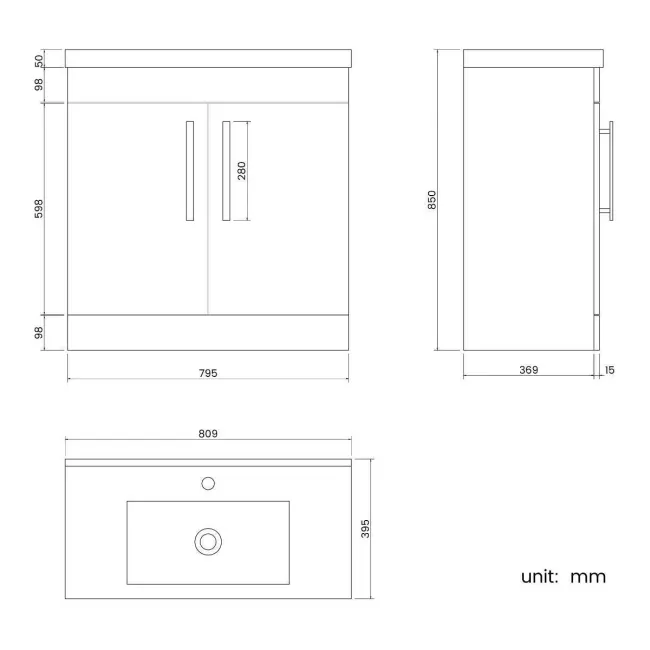 Avon Stone Grey Basin Vanity 800mm